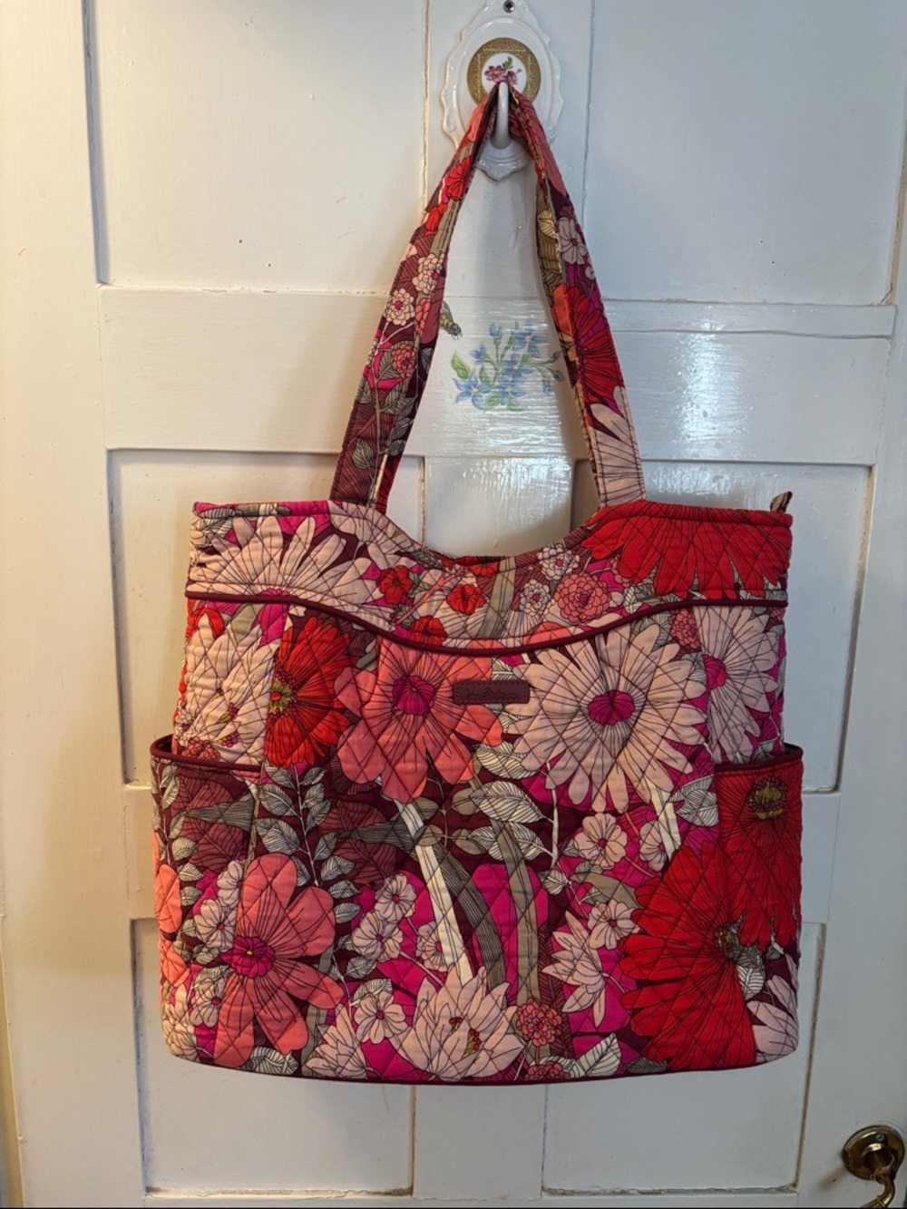 Vera Bradley Pink & Red Floral Quilted Tote, retired